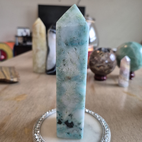 Natural Chrysocolla Blue Green Crystal Point Obelisk Tower #4 New - Picture 3 of 7